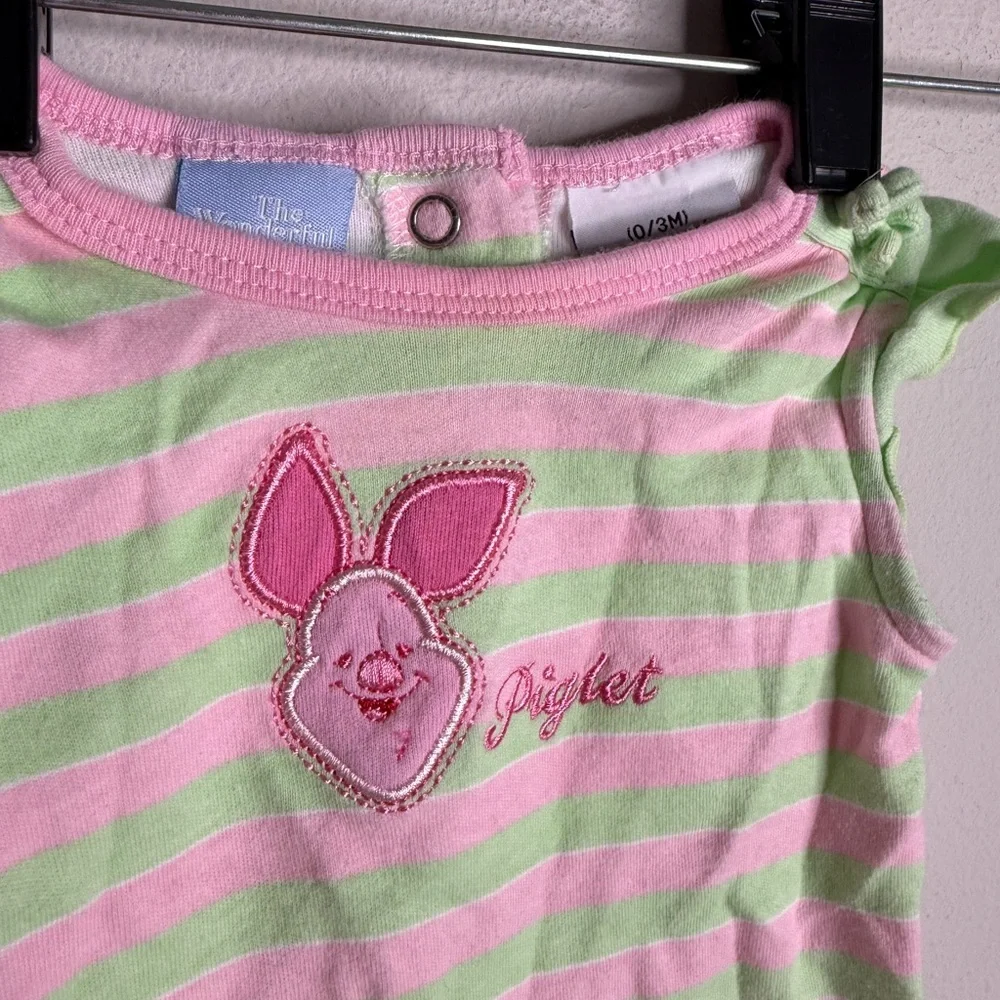 Disney Piglet Baby Bodysuit - Pink and Light‎ Green Stripes